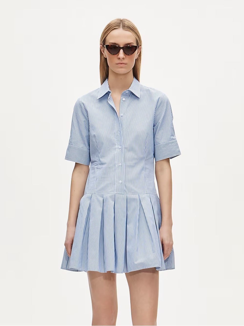 J. Crew Light Blue Pinstriped Shirt Mini Dress